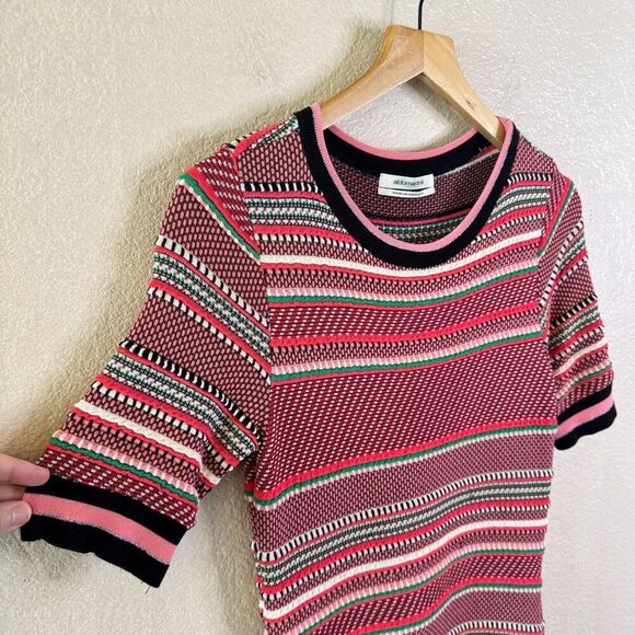 Anthropologie Aldo Martins Alice Stripe Knit Dress Womens Medium Pink Red Ruffle - Picture 7 of 15
